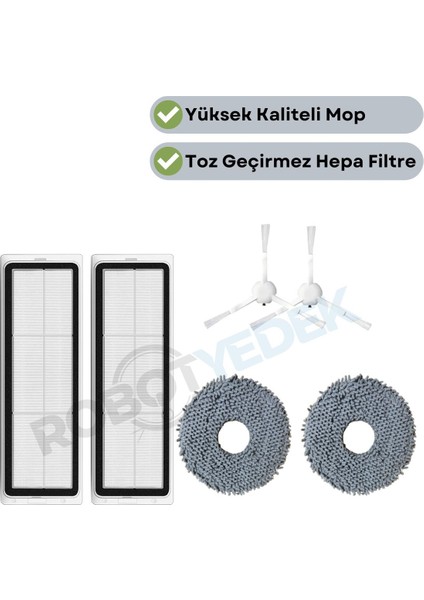 Xiaomi X10 Plus X20 Plus Uyumlu Yedek Hepa Filtre Yan Fırça Mop-6 Parça