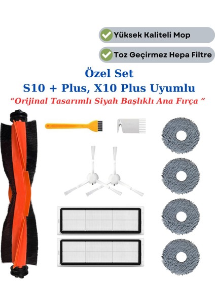 Xiaomi S10 Plus X10 Plus X20 Plus Uyumlu Yedek Fırça Hepa Filtre Mop Özel Seti-7 Parça
