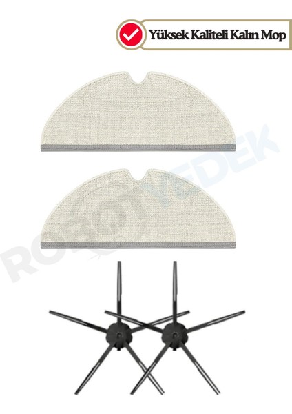 Roborock S5 Max (Siyah) Uyumlu Yedek Mop ve Yan Fırça-4 Parça