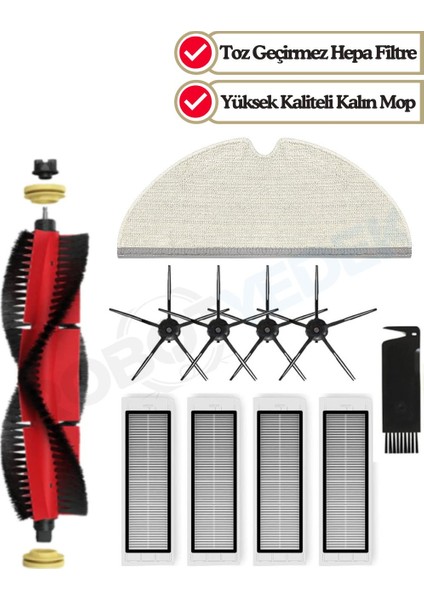 Roborock S6 Maxv Uyumlu Yedek Fırça Filtre Mop Seti-11 Parça