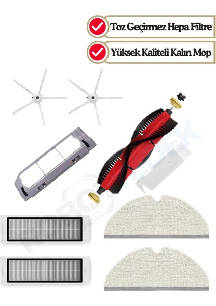 Roborock S5 Max (Beyaz) Uyumlu Yedek Fırça Hepa Filtre Mop Fırça Kapağı Seti-9 Parça