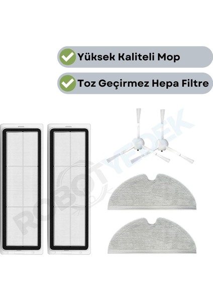 Xiaomi 2c Vacuum Mop Uyumlu Yedek Hepa Filtre Yan Fırça Mop-6 Parça