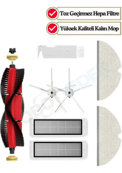 Roborock S6/s6 Pure Uyumlu Yedek Fırça Hepa Filtre Mop Seti-8 Parça
