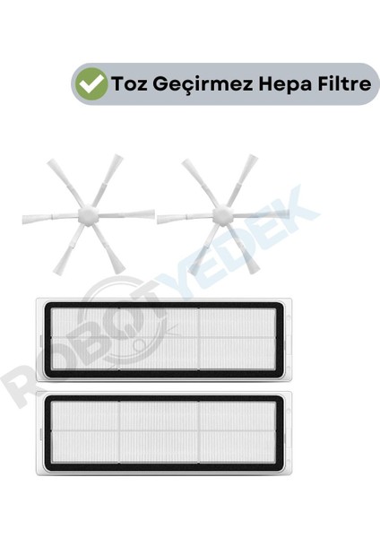 Xiaomi Vacuum Mop 2 (STYTJ03ZHM) Uyumlu Yedek Hepa Filtre ve Yan Fırça-4 Parça