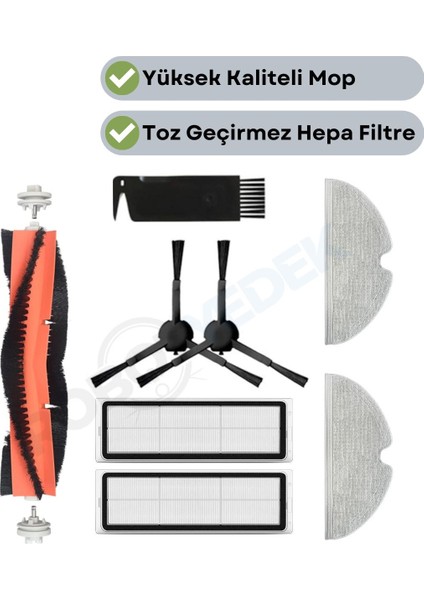 Xiaomi Mop 2 Pro+3D (DİKKAT:KAMERALI-PLUS GLOBAL) Uyumlu Fırça Filtre Mop Seti-8 Parça