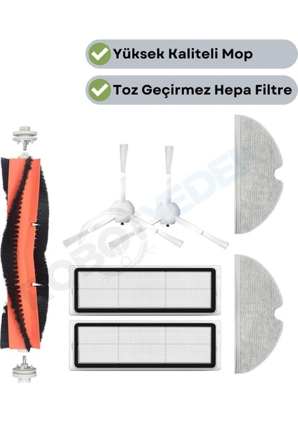 Xiaomi 2c Vacuum Mop Uyumlu Yedek Fırça Hepa Filtre Mop Seti-7 Parça