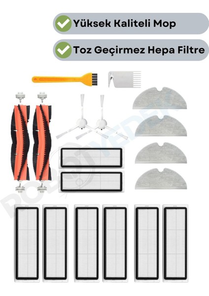 Xiaomi 2c Vacuum Mop Uyumlu Yedek Fırça Hepa Filtre Mop Seti-18 Parça