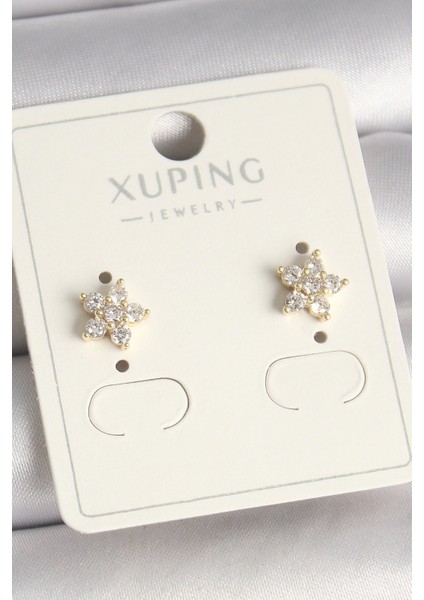 Heyf Pirinç Gold Renk Zirkon Taşlı Çiçek Model Xuping Kadın Küpe