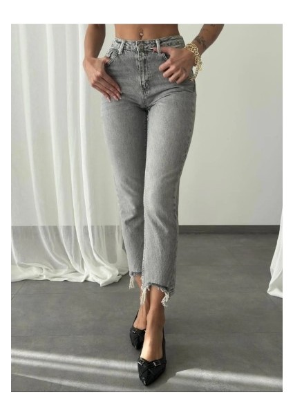 Açık Gri Mom Jean
