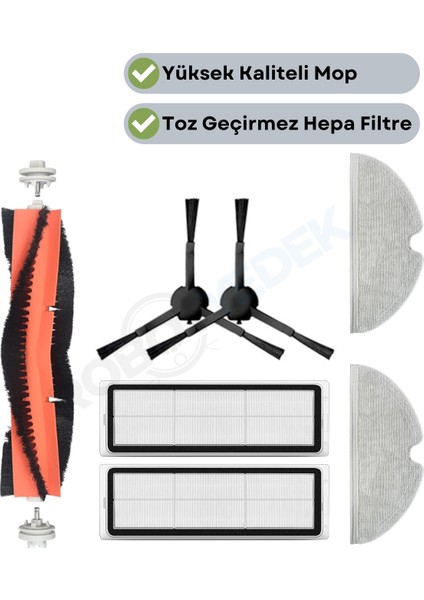 Xiaomi Mop 2 Pro+3D (DİKKAT:KAMERALI-PLUS GLOBAL) Robot Süpürge Uyumlu Fırça Filtre Mop Seti-7 Parça