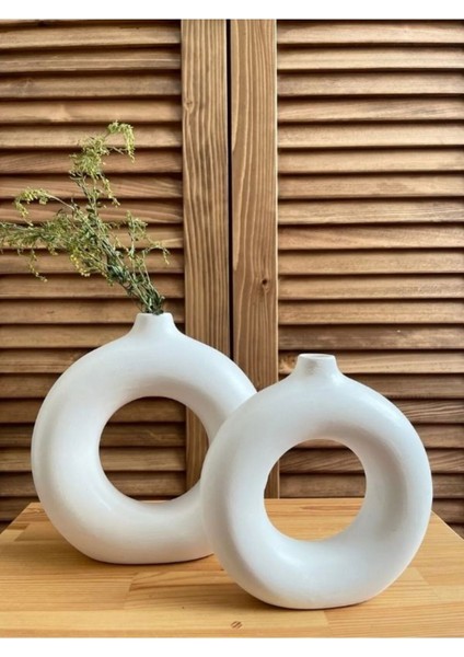 2'li Simit Dekoratif Obje, Beyaz Simit Yuvarlak Bohem Halka Vazo fiyatları