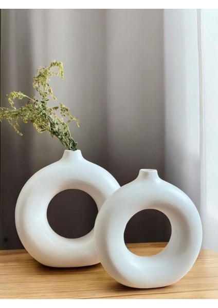 2'li Simit Dekoratif Obje, Beyaz Simit Yuvarlak Bohem Halka Vazo modelleri