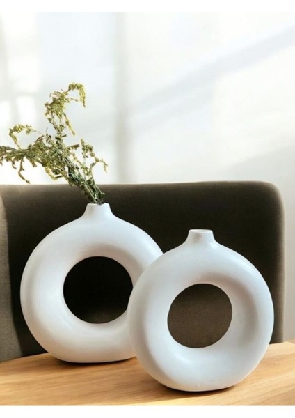 2'li Simit Dekoratif Obje, Beyaz Simit Yuvarlak Bohem Halka Vazo fırsatları