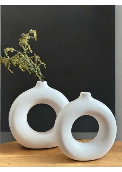 2'li Simit Dekoratif Obje, Beyaz Simit Yuvarlak Bohem Halka Vazo indirimleri