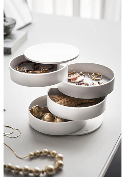 Mithra Life 4 Katlı Döner Beyaz Takı Organizeri Düzenleyici Kutusu MIT1149