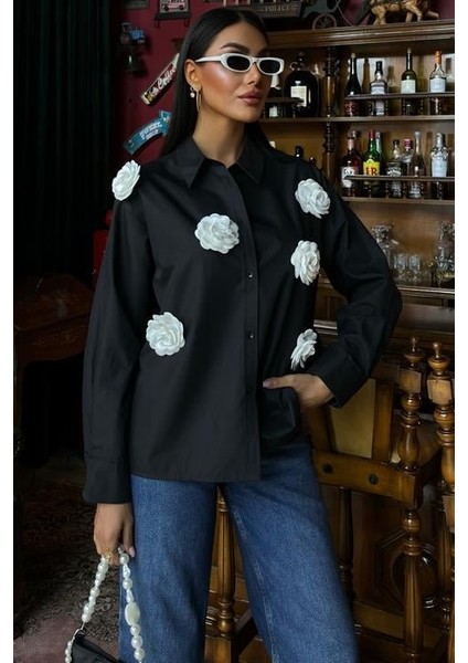 Gül Aksesuarlı Poplin Gömlek 3442
