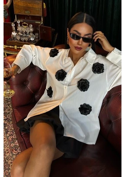 Gül Aksesuarlı Poplin Gömlek 3442