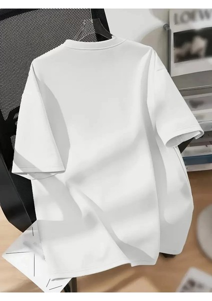 Ayı Baskılı Oversize Bisiklet Yaka T-Shirt - Beyaz fiyatları