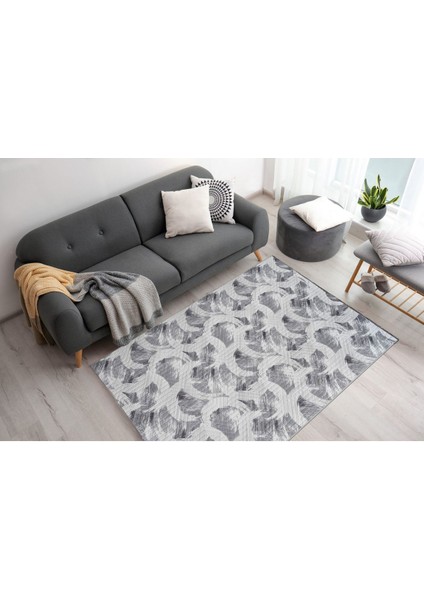 120 x 550 cm Gri - Kaymaz Tabanlı, Dekoratif ve Yıkanabilir
