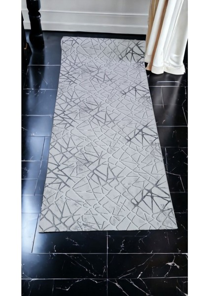150 x 400 cm Gri - Kaymaz Tabanlı, Dekoratif ve Yıkanabilir