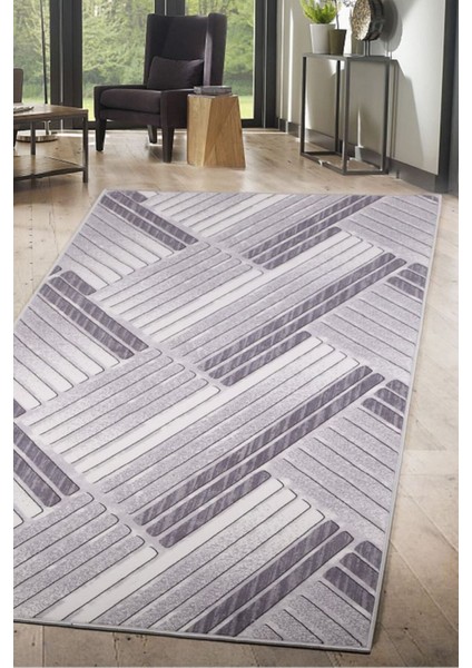 200 x 550 cm Gri - Kaymaz Tabanlı, Dekoratif ve Yıkanabilir