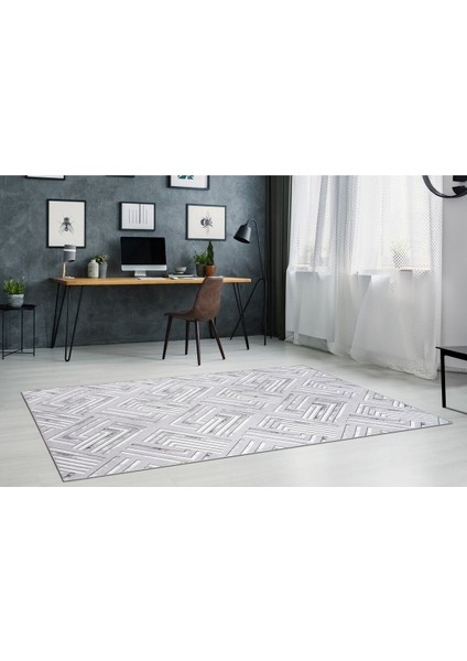 150 x 400 cm Gri - Kaymaz Tabanlı, Dekoratif ve Yıkanabilir