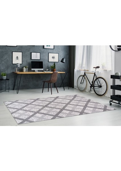 200 x 600 cm Gri - Kaymaz Tabanlı, Dekoratif ve Yıkanabilir