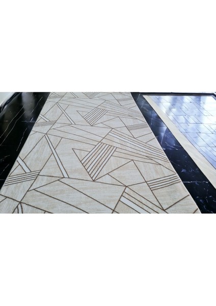 150 x 400 cm Kahve - Kaymaz Tabanlı, Dekoratif ve Yıkanabilir