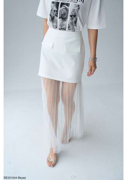 Fermuarlı ve Cep Detaylı Pileli Tüllü Etek fiyatları