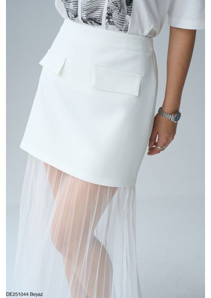 Fermuarlı ve Cep Detaylı Pileli Tüllü Etek modelleri