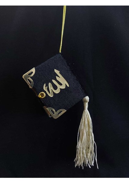 Allah Yazılı Siyah Renkli Kadife Mini Kuran-I Kerim Sallantılı Püsküllü Araç Dikiz Aynası Süsü