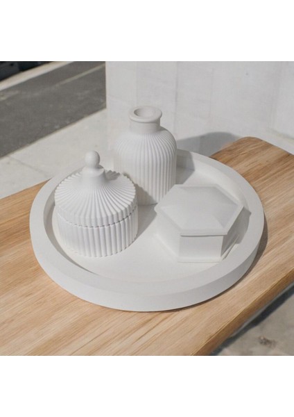 Tepsili Organizer Kapaklı Set ve Dekoratif Vazo Makyaj Masası Takılık ve Banyo Kapaklı Organizer