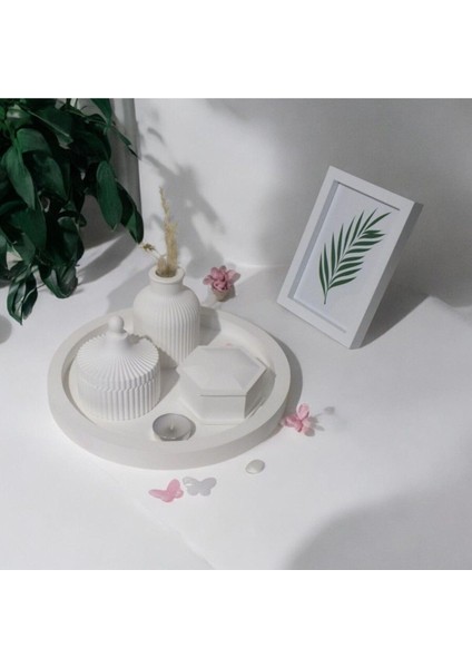 Tepsili Organizer Kapaklı Set ve Dekoratif Vazo Makyaj Masası Takılık ve Banyo Kapaklı Organizer