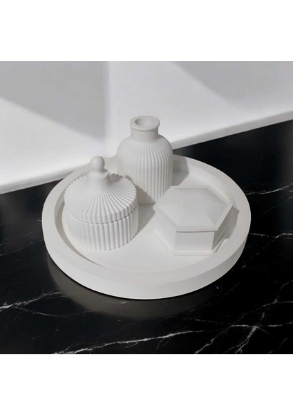 Tepsili Organizer Kapaklı Set ve Dekoratif Vazo Makyaj Masası Takılık ve Banyo Kapaklı Organizer