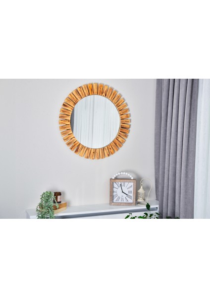 Naturel Ahşap Yuvarlak Dekoratif Duvar Salon Banyo Aynası modelleri