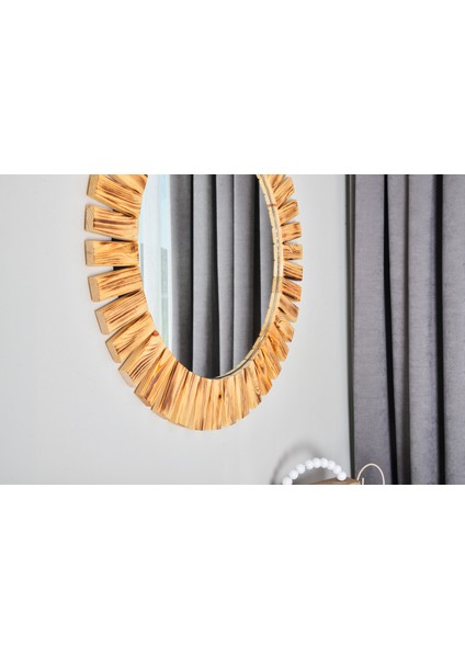 Naturel Ahşap Yuvarlak Dekoratif Duvar Salon Banyo Aynası fırsatları