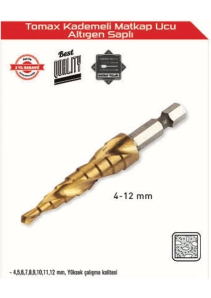 Kademeli Matkap Ucu 4-12 mm Arası - Altıgen Saplı
