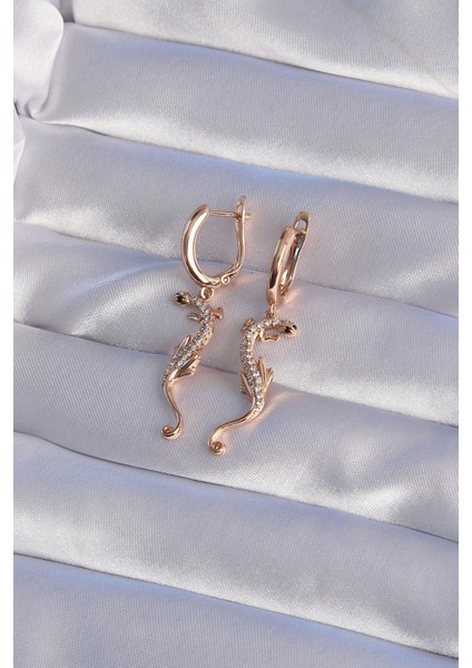 Xuping Rose Renk Zirkon Taşlı Kertenkele Model Halka Küpe - TJ-BKP9368