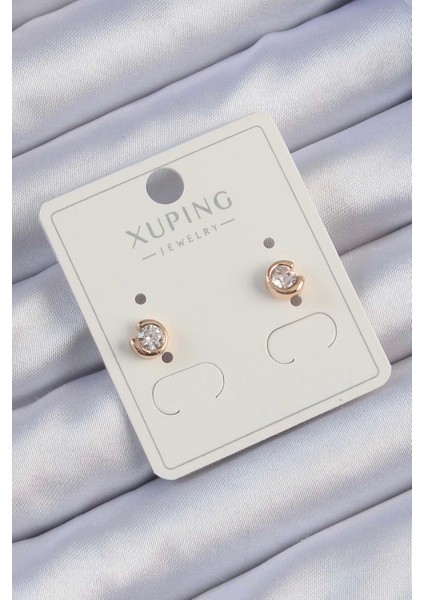 Xuping Rose Renk Zirkon Taşlı Minimal Oval Küpe - TJ-BKP9432