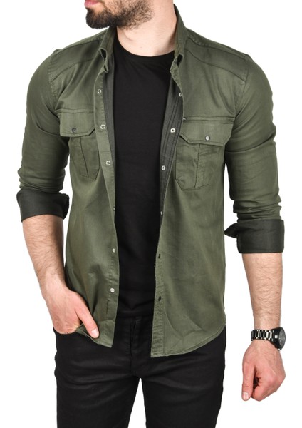 Slim Fit Kolay Ütülenebilir Pamuklu Spor Gömlek Likralı Kot Gömlek 2502505