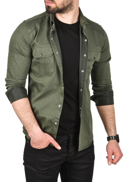 Slim Fit Kolay Ütülenebilir Pamuklu Spor Gömlek Likralı Kot Gömlek 2502505