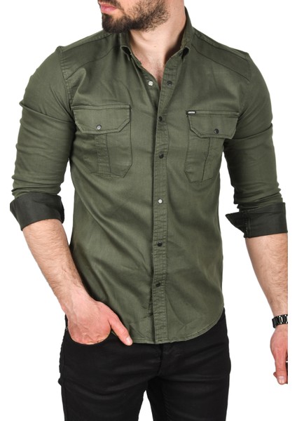 Slim Fit Kolay Ütülenebilir Pamuklu Spor Gömlek Likralı Kot Gömlek 2502505