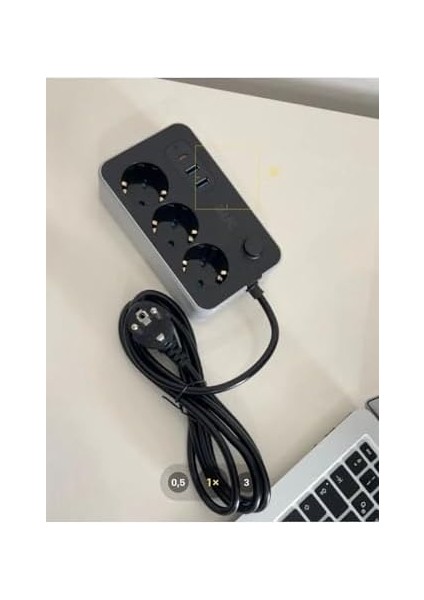 Çoklayıcı 3lü Priz 2 USB 1 Type-C 2 Metre Kablo Anahtarlı Termal Akım Korumalı Priz