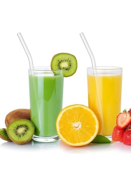 12 Adet Şeffaf Cam Eğimli Pipet - Cam Pipet 12'li