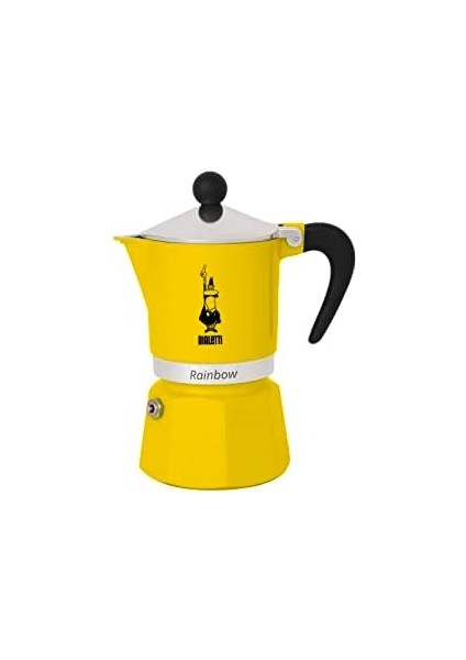 - Rainbow: 3 Cups Ocak Üstü Espresso Pişirici - 130ML - Sarı Renk - Alüminyum Gövde - Patentli Güvenlik Valfi - Tüm Ocak Türleri Için Uygundur (Indüksiyon Hariç)
