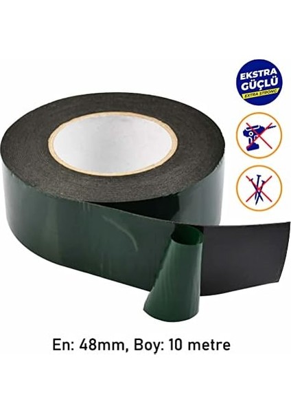 Taraflı Köpük Bant Eva Montaj Bandı Siyah 48 mm x 10 Metre