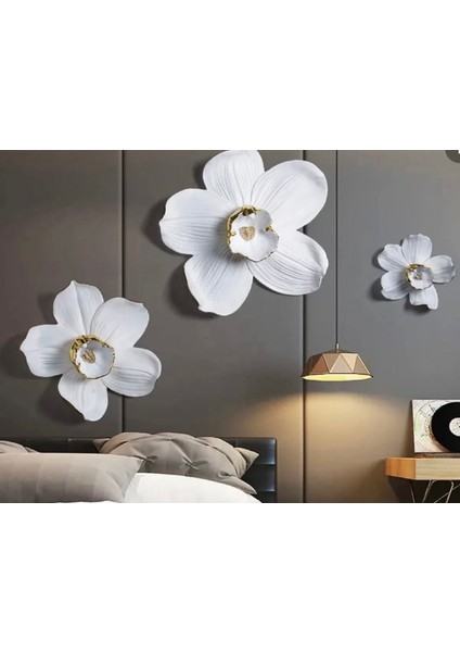 Dev Orkide Çiçek Duvar 3lü Set Büyük Boy 54 cm Orta Boy 42 cm Küçük 24 cm