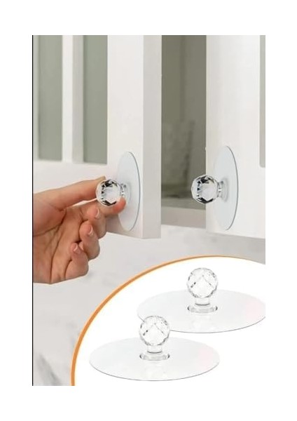 Home 4 Adet Kristal Kulplu Yapışkanlı Şeffaf Dolap Kulbu ve Askı Aparatı, Dekoratif ve Fonksiyonel, Kolay Kurulum (4)