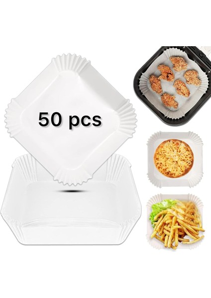 Home Beyaz Airfryer Pişirme Kağıdı, Fritöz Yağlı Kağıdı, Yanmaz Kağıt 50 Adet (Kare) (50)