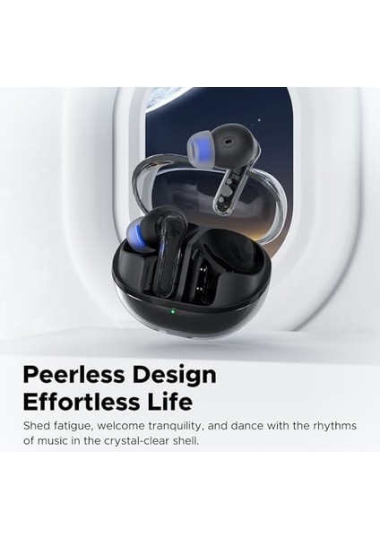 Clear Siyah Bluetooth Kulaklık, Kablosuz Kulak Içi Kulaklık, Bluetooth 5.3, 40 Saat Oynatma Süresi, 12 mm Sürücü ve Enc'li Çift Mikrofon, Net Aramalar, Oyun Modu, Uygulama Kontrolü